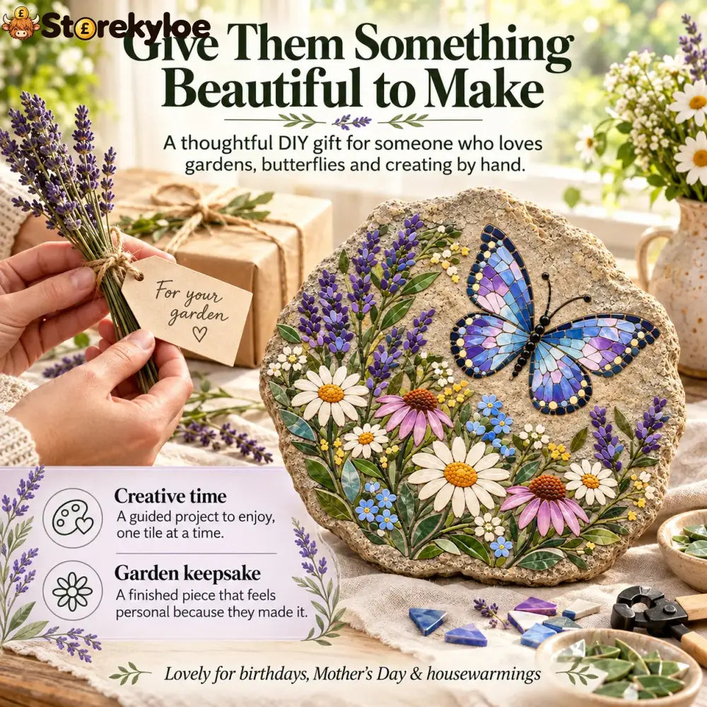 ⏳ Last Day 49% Off – 🦋 Beginner-friendly Butterfly Wildflower Mosaic Diy Kit | Complete Kit With Pre-cut Tiles Adhesive