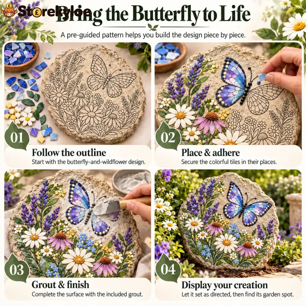 ⏳ Last Day 49% Off – 🦋 Beginner-friendly Butterfly Wildflower Mosaic Diy Kit | Complete Kit With Pre-cut Tiles Adhesive