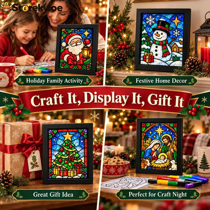 ⏳ Last Day 49% Off – 🎄beginner-friendly Christmas Stained Glass-style Frame Kit | 8 Festive Designs With Pens Foil &