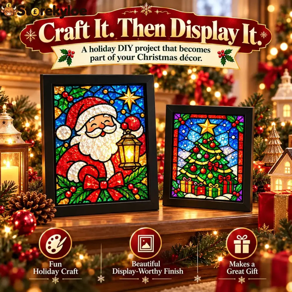 ⏳ Last Day 49% Off – 🎄beginner-friendly Christmas Stained Glass-style Frame Kit | 8 Festive Designs With Pens Foil &