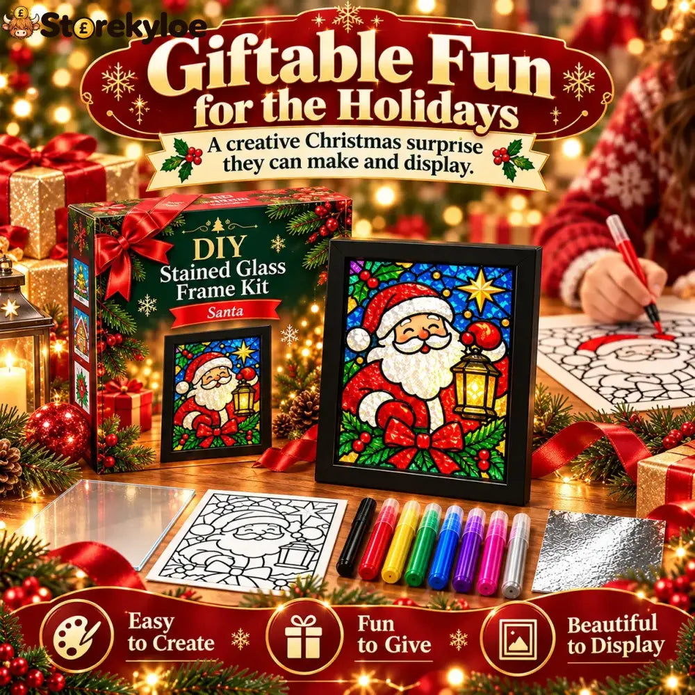 ⏳ Last Day 49% Off – 🎄beginner-friendly Christmas Stained Glass-style Frame Kit | 8 Festive Designs With Pens Foil &