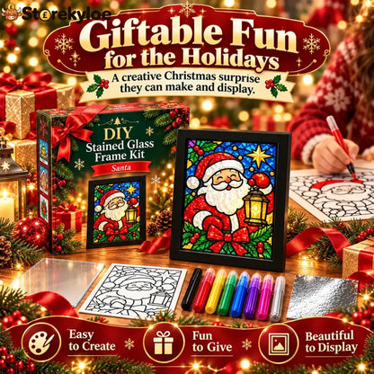 ⏳ Last Day 49% Off – 🎄beginner-friendly Christmas Stained Glass-style Frame Kit | 8 Festive Designs With Pens Foil &