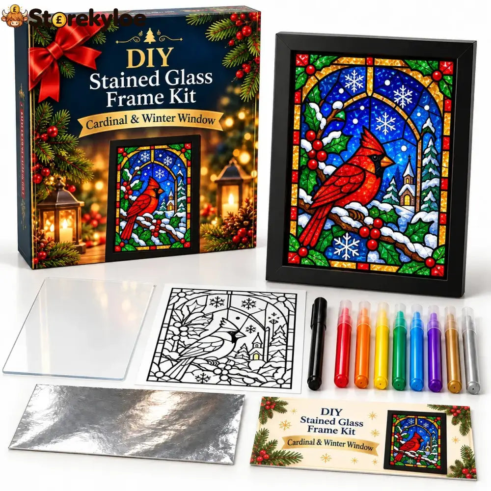⏳ Last Day 49% Off – 🎄beginner-friendly Christmas Stained Glass-style Frame Kit | 8 Festive Designs With Pens Foil &