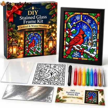 ⏳ Last Day 49% Off – 🎄beginner-friendly Christmas Stained Glass-style Frame Kit | 8 Festive Designs With Pens Foil &