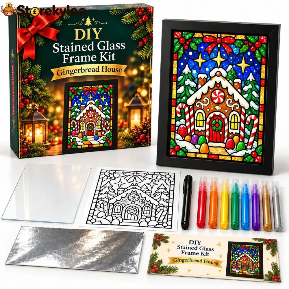 ⏳ Last Day 49% Off – 🎄beginner-friendly Christmas Stained Glass-style Frame Kit | 8 Festive Designs With Pens Foil &