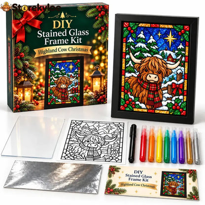 ⏳ Last Day 49% Off – 🎄beginner-friendly Christmas Stained Glass-style Frame Kit | 8 Festive Designs With Pens Foil &