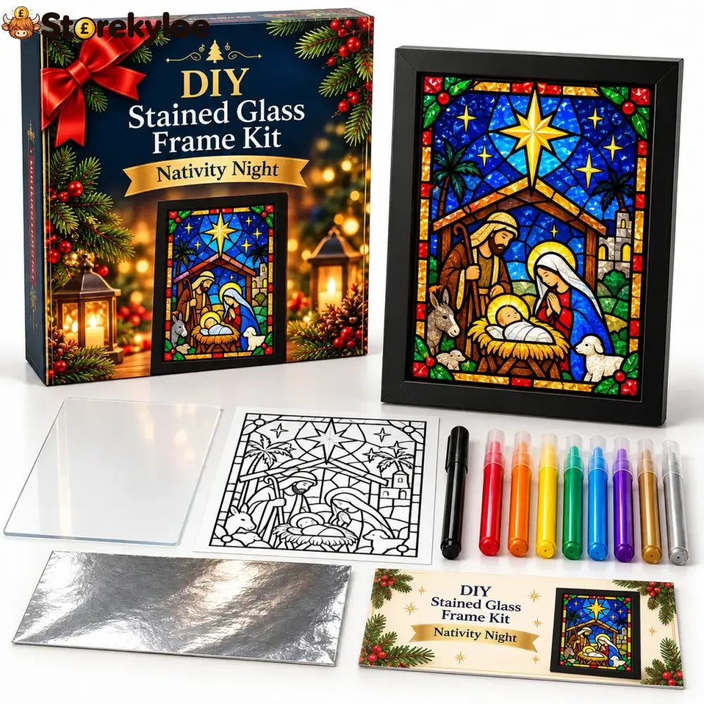 ⏳ Last Day 49% Off – 🎄beginner-friendly Christmas Stained Glass-style Frame Kit | 8 Festive Designs With Pens Foil &
