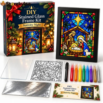 ⏳ Last Day 49% Off – 🎄beginner-friendly Christmas Stained Glass-style Frame Kit | 8 Festive Designs With Pens Foil &