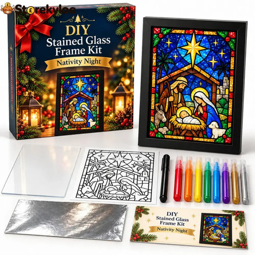 ⏳ Last Day 49% Off – 🎄beginner-friendly Christmas Stained Glass-style Frame Kit | 8 Festive Designs With Pens Foil &