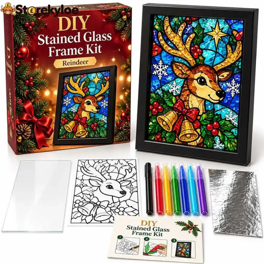 ⏳ Last Day 49% Off – 🎄beginner-friendly Christmas Stained Glass-style Frame Kit | 8 Festive Designs With Pens Foil &