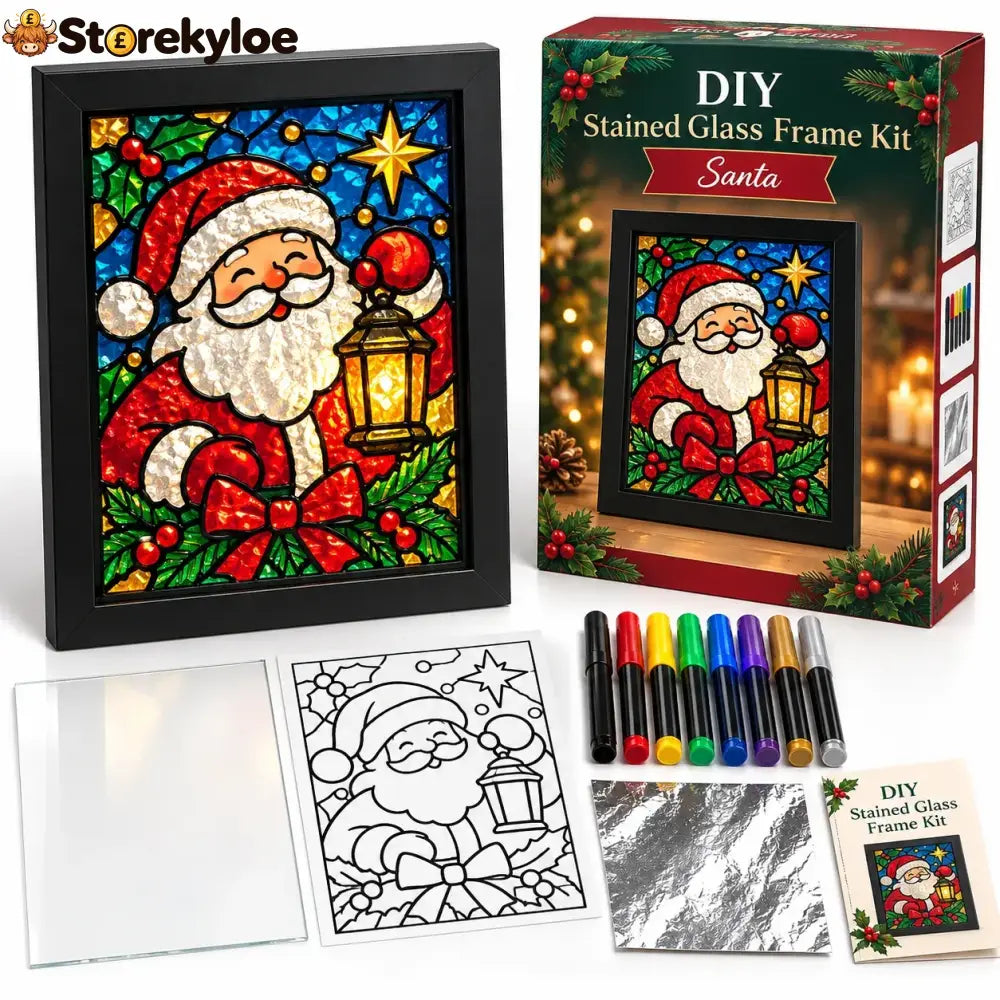 ⏳ Last Day 49% Off – 🎄beginner-friendly Christmas Stained Glass-style Frame Kit | 8 Festive Designs With Pens Foil &