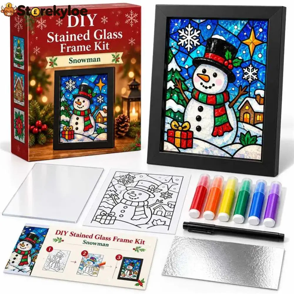 ⏳ Last Day 49% Off – 🎄beginner-friendly Christmas Stained Glass-style Frame Kit | 8 Festive Designs With Pens Foil &