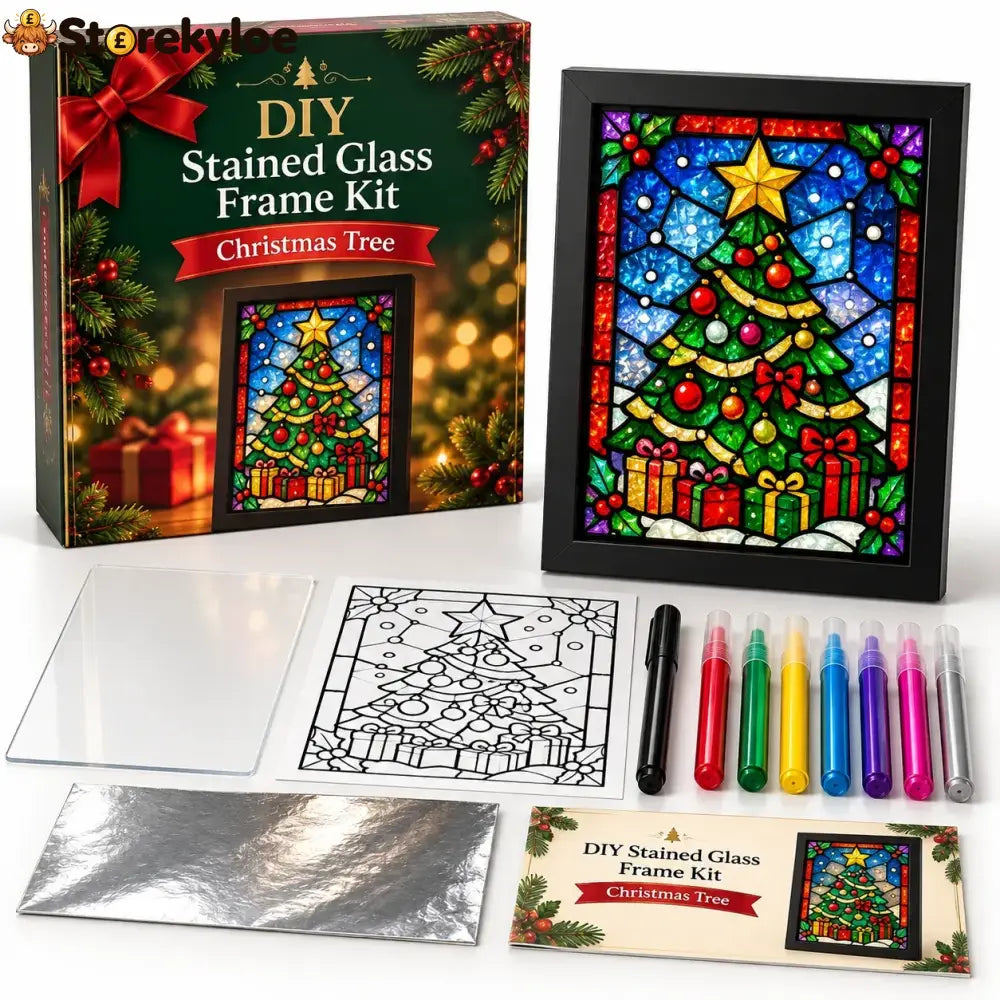 ⏳ Last Day 49% Off – 🎄beginner-friendly Christmas Stained Glass-style Frame Kit | 8 Festive Designs With Pens Foil &
