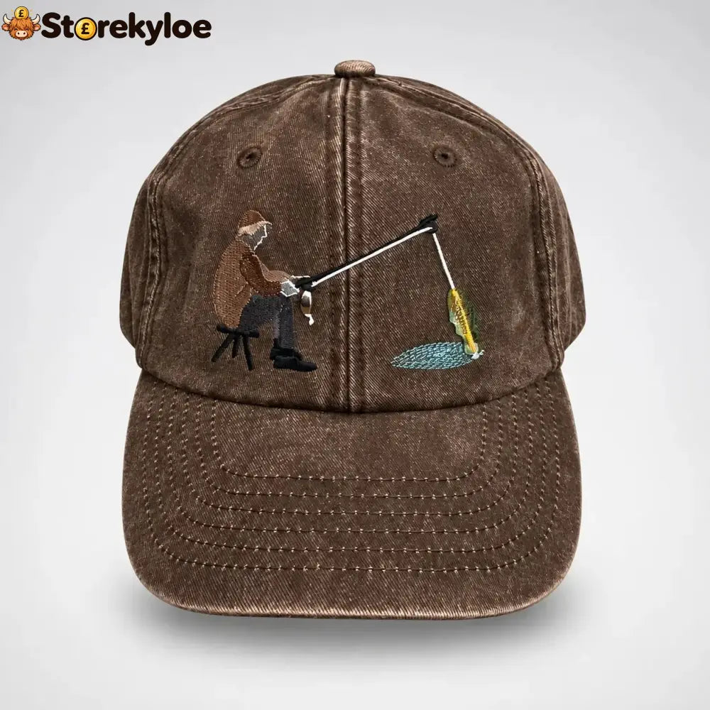 🔥 Last Day 49% OFF-🎣🧢 Catch of the Day Interactive Fishing Cap –🎁 Vintage Washed Moving Fish Hat - Dark Brown
