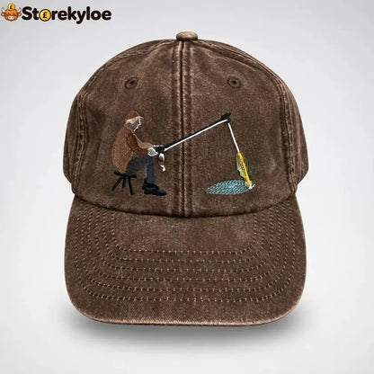 🔥 Last Day 49% OFF-🎣🧢 Catch of the Day Interactive Fishing Cap –🎁 Vintage Washed Moving Fish Hat - Dark Brown