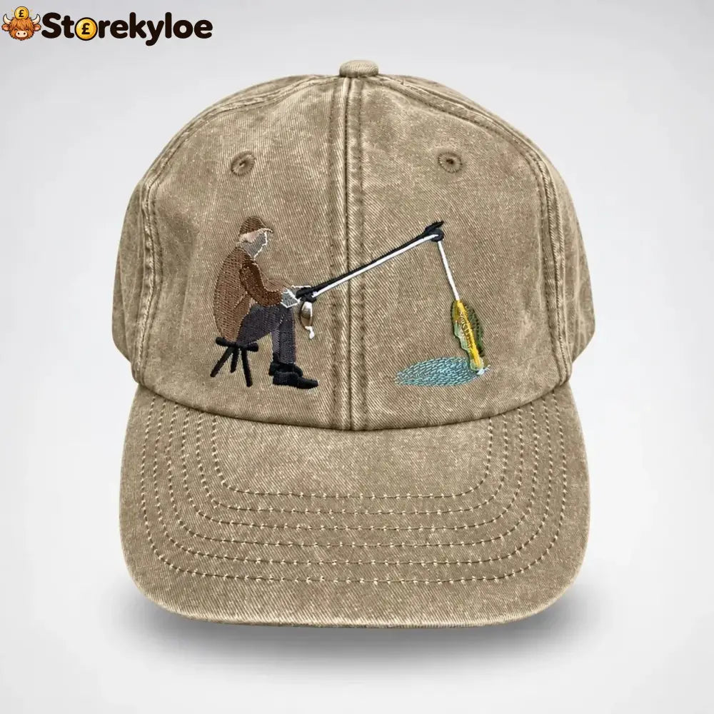 🔥 Last Day 49% OFF-🎣🧢 Catch of the Day Interactive Fishing Cap –🎁 Vintage Washed Moving Fish Hat - Khaki