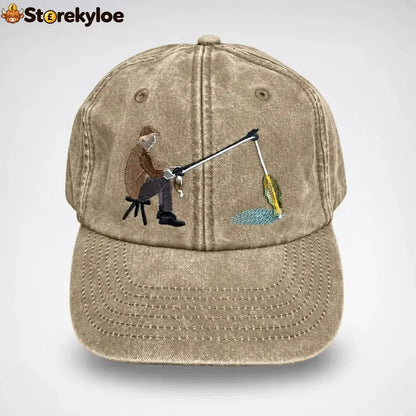 🔥 Last Day 49% OFF-🎣🧢 Catch of the Day Interactive Fishing Cap –🎁 Vintage Washed Moving Fish Hat - Khaki