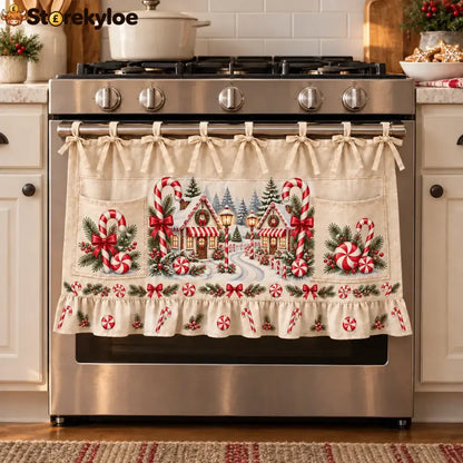 ⏳ Last Day 49% Off – 🎄 Christmas Kitchen Tie-on Skirt | Festive Holiday Designs With Pockets & Ruffled Trim ✨ - 🍬 Candy