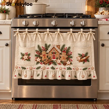 ⏳ Last Day 49% Off – 🎄 Christmas Kitchen Tie-on Skirt | Festive Holiday Designs With Pockets & Ruffled Trim ✨ - 🍪