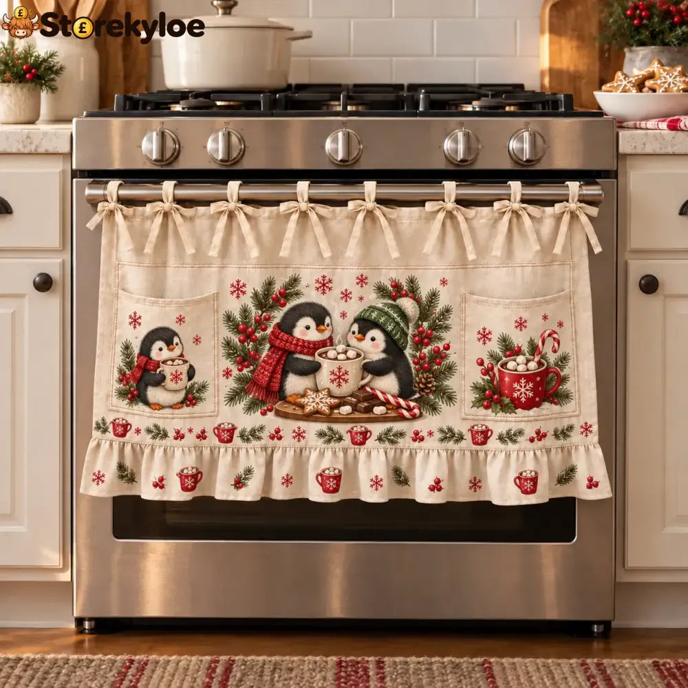 ⏳ Last Day 49% Off – 🎄 Christmas Kitchen Tie-on Skirt | Festive Holiday Designs With Pockets & Ruffled Trim ✨ - 🐧
