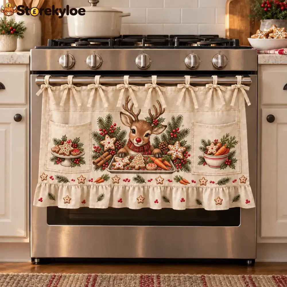 ⏳ Last Day 49% Off – 🎄 Christmas Kitchen Tie-on Skirt | Festive Holiday Designs With Pockets & Ruffled Trim ✨ - 🦌
