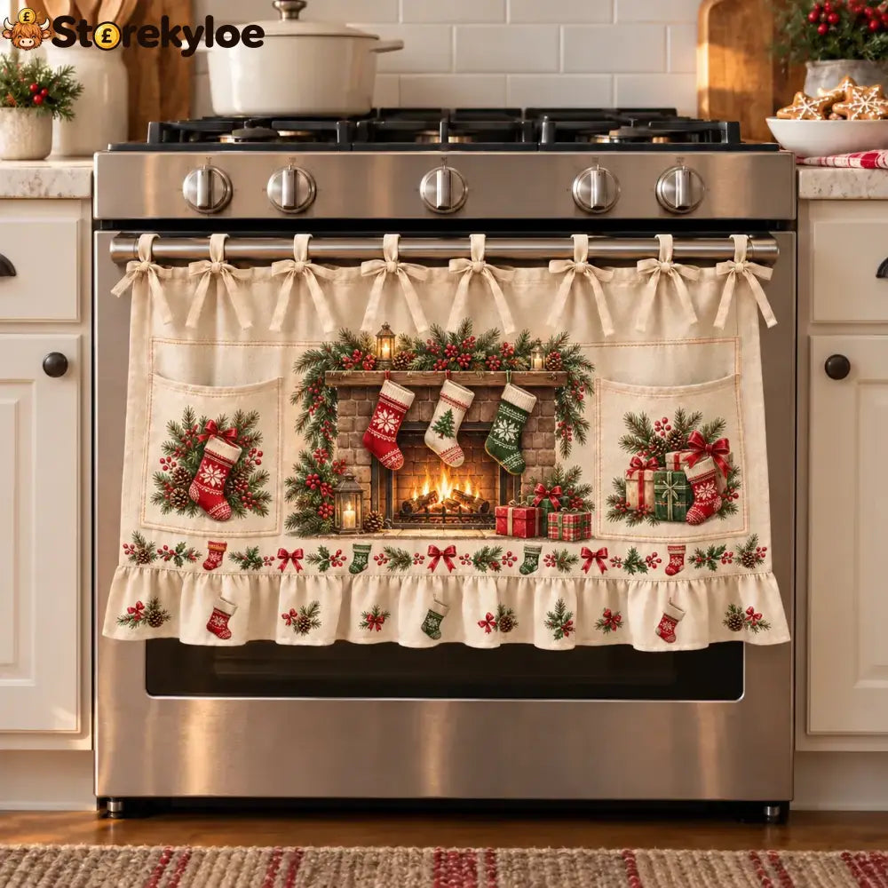 ⏳ Last Day 49% Off – 🎄 Christmas Kitchen Tie-on Skirt | Festive Holiday Designs With Pockets & Ruffled Trim ✨ - 🧦