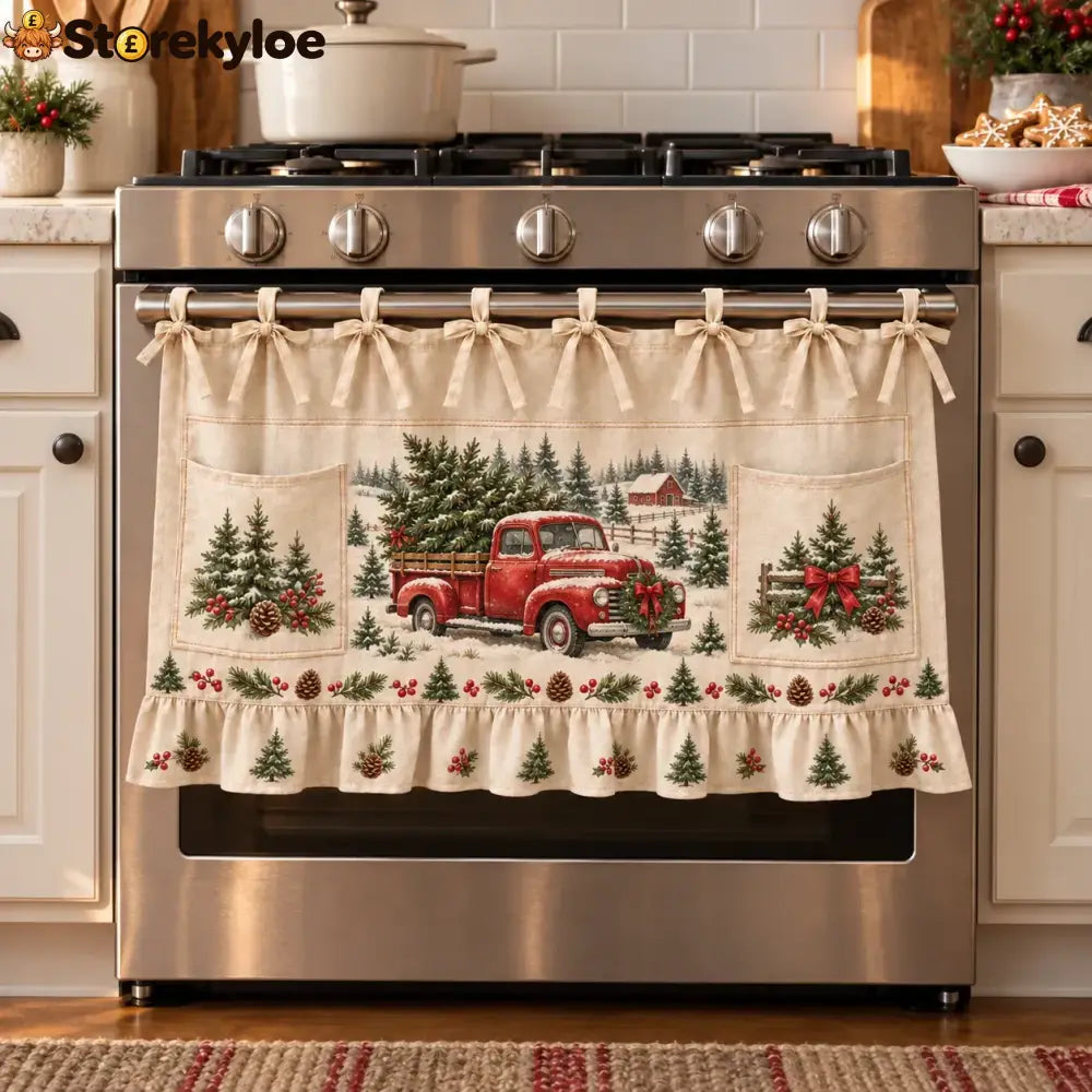 ⏳ Last Day 49% Off – 🎄 Christmas Kitchen Tie-on Skirt | Festive Holiday Designs With Pockets & Ruffled Trim ✨ - 🎄