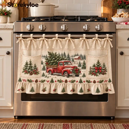 ⏳ Last Day 49% Off – 🎄 Christmas Kitchen Tie-on Skirt | Festive Holiday Designs With Pockets & Ruffled Trim ✨ - 🎄