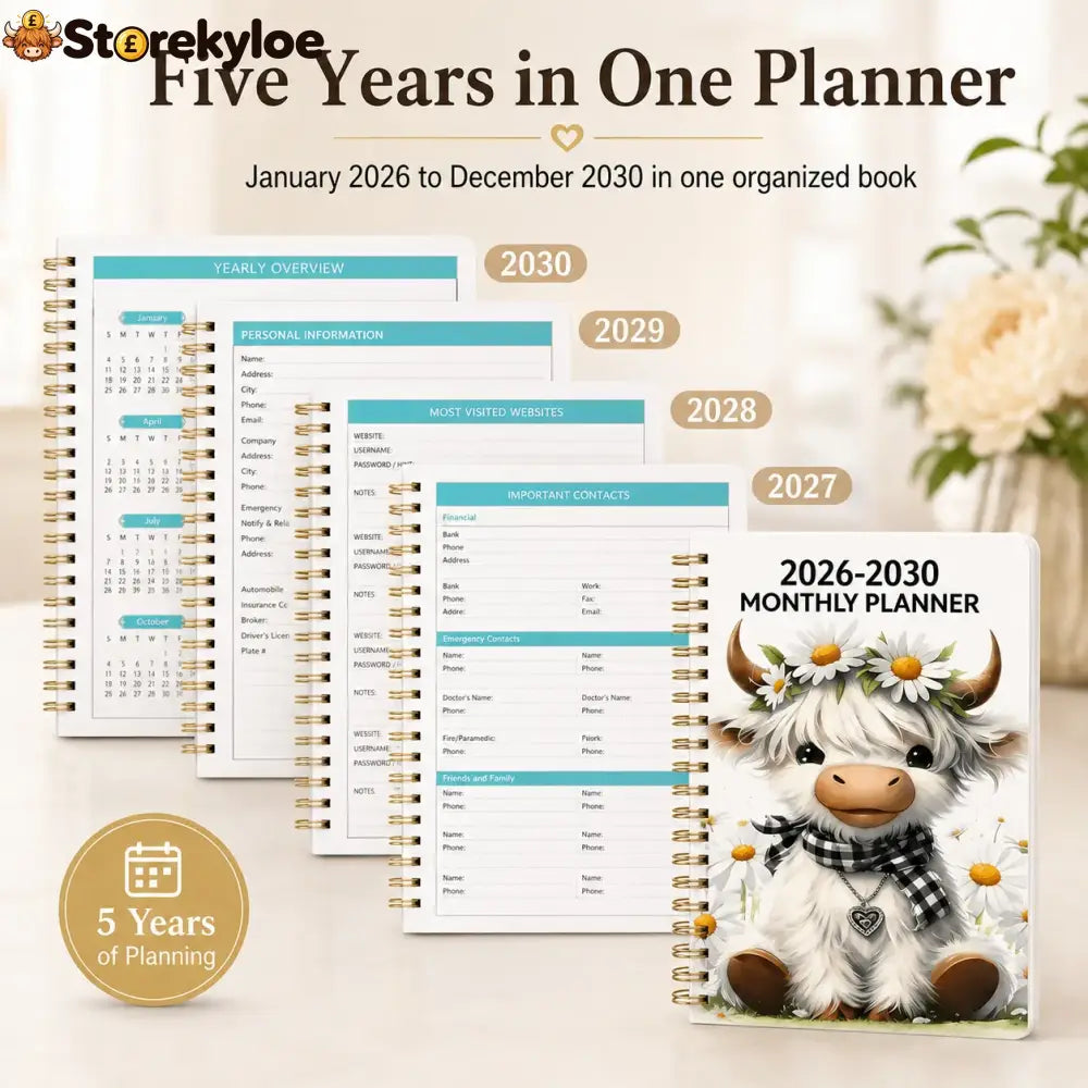 🐮 LAST DAY 49% OFF – Cute Cow 5-Year Planner 2026–2030 | Monthly Organizer with Farmhouse Cover, Goal Tracking Pages & Long-Term Planning Layout ✨