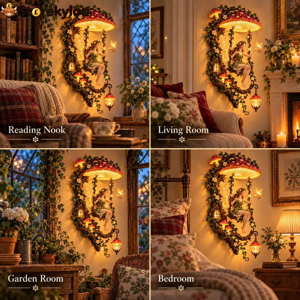 ✨last Day 49% Off✨🧚 Fairyglow™ – Lighted Woodland Fairy Mushroom Swing Wall Art - Mushrooms