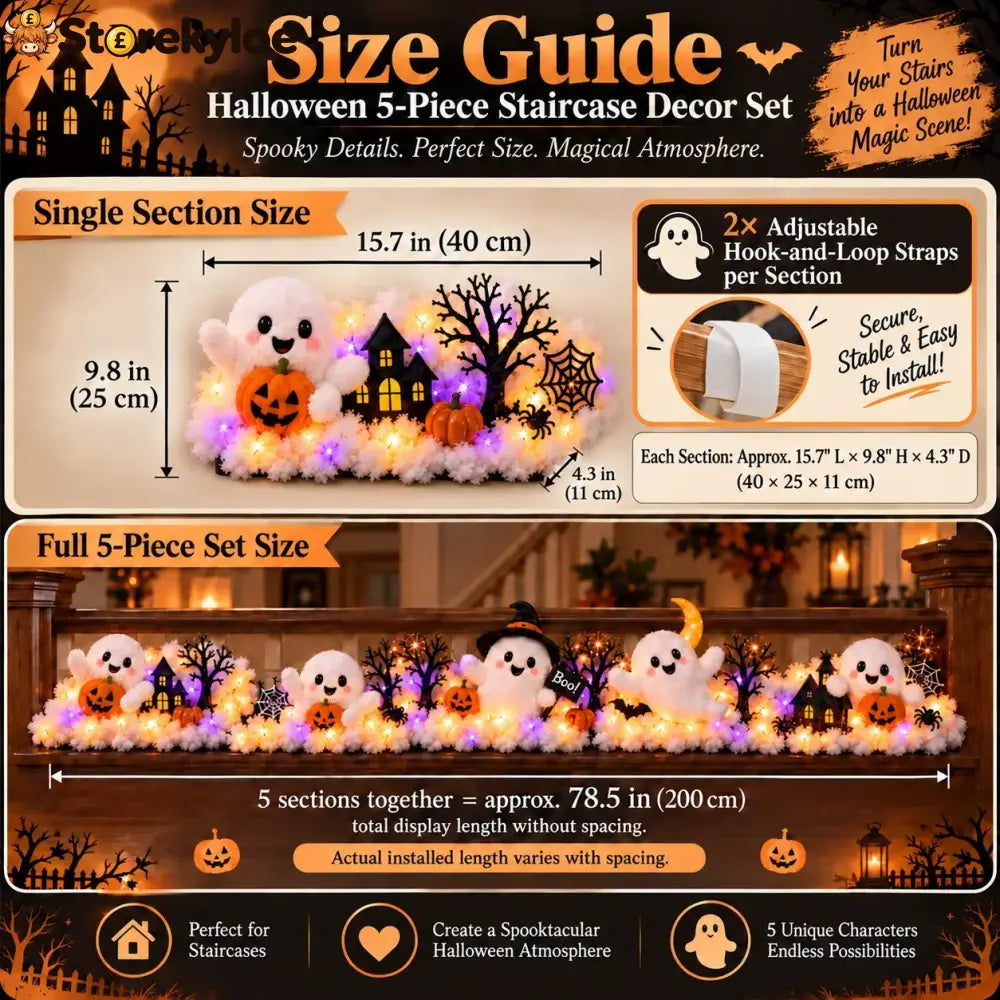 ⏳ Last Day 49% Off – 👻 Glowing Ghost Staircase Decor | 5 Playful Halloween Characters For Railings Mantels & Entryways 🎃
