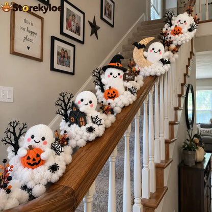 ⏳ Last Day 49% Off – 👻 Glowing Ghost Staircase Decor | 5 Playful Halloween Characters For Railings Mantels & Entryways 🎃