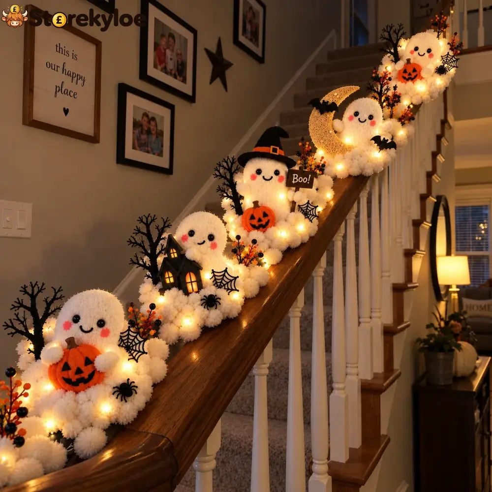 ⏳ Last Day 49% Off – 👻 Glowing Ghost Staircase Decor | 5 Playful Halloween Characters For Railings Mantels & Entryways 🎃