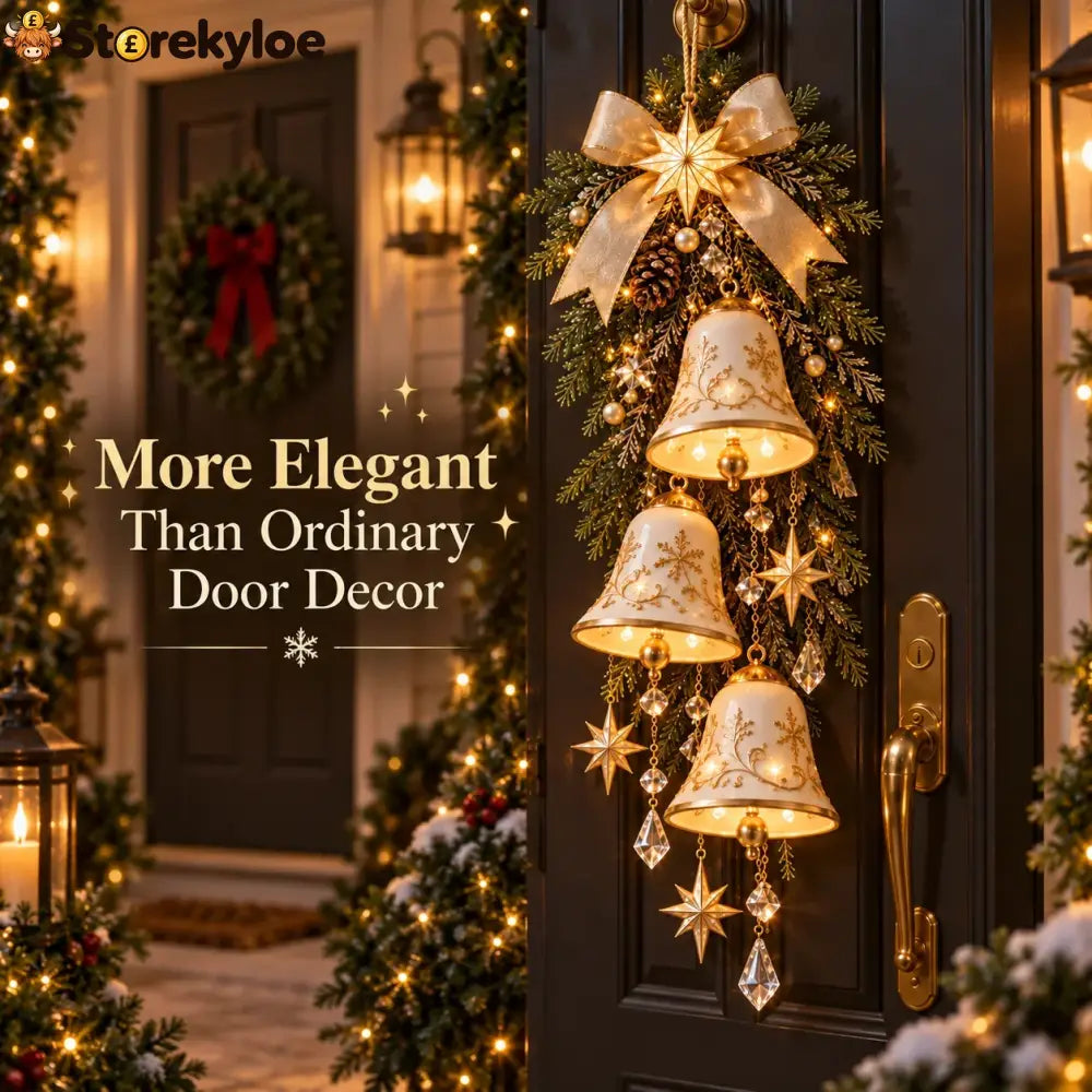 🔔✨last Day 49% Off✨✨ Golden Bell Blessing Cascade™ – Lighted Christmas Door Decor
