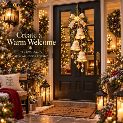 🔔✨last Day 49% Off✨✨ Golden Bell Blessing Cascade™ – Lighted Christmas Door Decor