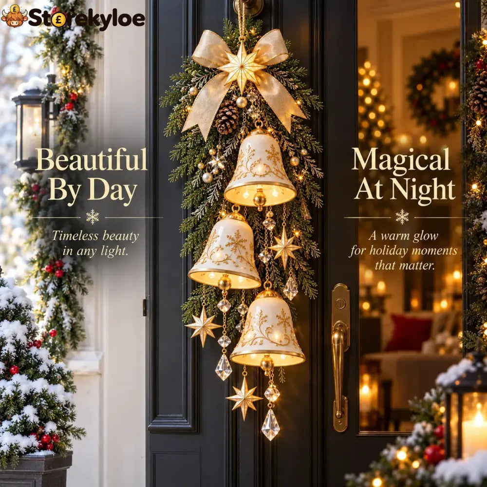 🔔✨last Day 49% Off✨✨ Golden Bell Blessing Cascade™ – Lighted Christmas Door Decor