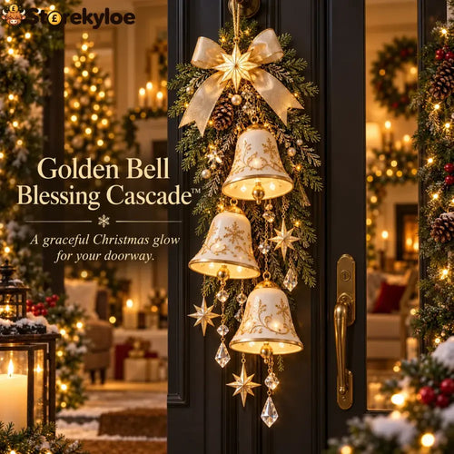 🔔✨last Day 49% Off✨✨ Golden Bell Blessing Cascade™ – Lighted Christmas Door Decor