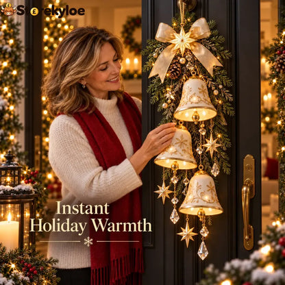 🔔✨last Day 49% Off✨✨ Golden Bell Blessing Cascade™ – Lighted Christmas Door Decor