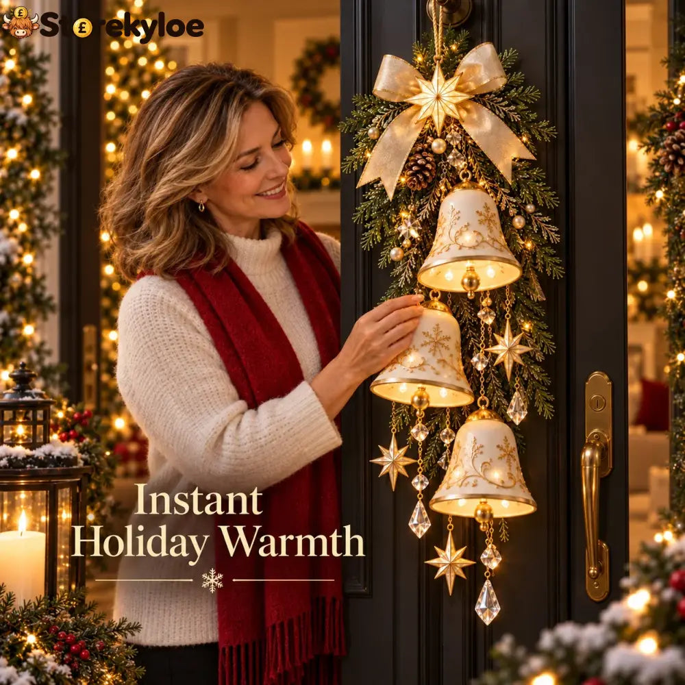 🔔✨last Day 49% Off✨✨ Golden Bell Blessing Cascade™ – Lighted Christmas Door Decor
