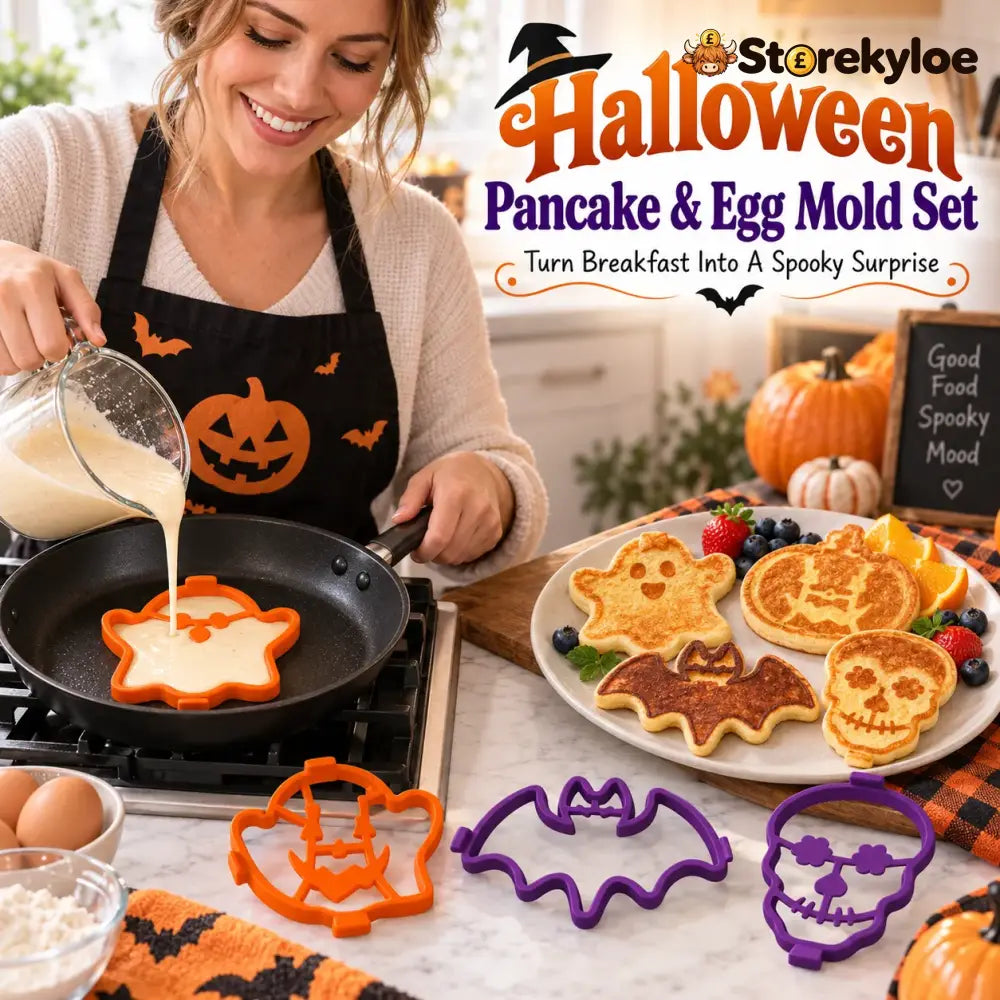 ⏳ Last Day 49% OFF – 🎃 Halloween Pancake & Egg Mold Set | 4 Reusable Silicone Shapes for Pancakes Eggs Omelets & Spooky