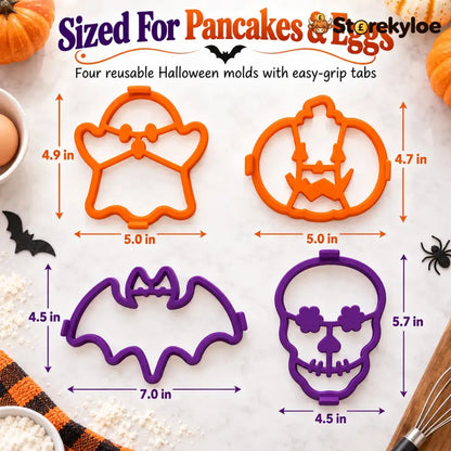 ⏳ Last Day 49% OFF – 🎃 Halloween Pancake & Egg Mold Set | 4 Reusable Silicone Shapes for Pancakes Eggs Omelets & Spooky
