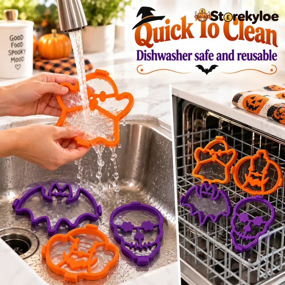 ⏳ Last Day 49% OFF – 🎃 Halloween Pancake & Egg Mold Set | 4 Reusable Silicone Shapes for Pancakes Eggs Omelets & Spooky