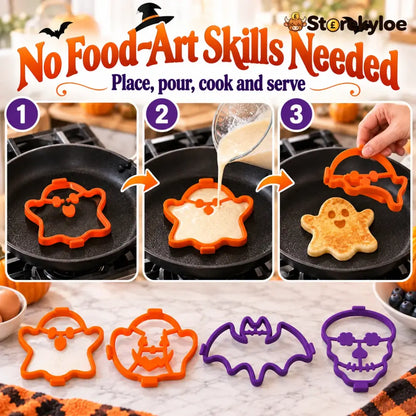 ⏳ Last Day 49% OFF – 🎃 Halloween Pancake & Egg Mold Set | 4 Reusable Silicone Shapes for Pancakes Eggs Omelets & Spooky