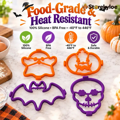 ⏳ Last Day 49% OFF – 🎃 Halloween Pancake & Egg Mold Set | 4 Reusable Silicone Shapes for Pancakes Eggs Omelets & Spooky