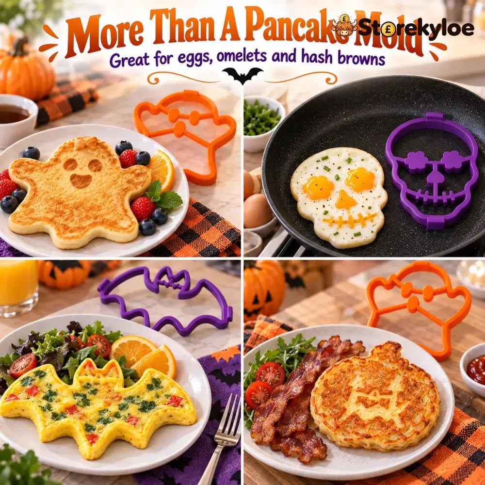 ⏳ Last Day 49% OFF – 🎃 Halloween Pancake & Egg Mold Set | 4 Reusable Silicone Shapes for Pancakes Eggs Omelets & Spooky