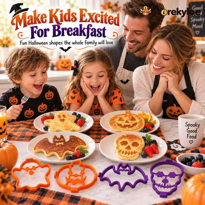 ⏳ Last Day 49% OFF – 🎃 Halloween Pancake & Egg Mold Set | 4 Reusable Silicone Shapes for Pancakes Eggs Omelets & Spooky