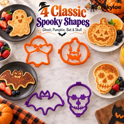 ⏳ Last Day 49% OFF – 🎃 Halloween Pancake & Egg Mold Set | 4 Reusable Silicone Shapes for Pancakes Eggs Omelets & Spooky