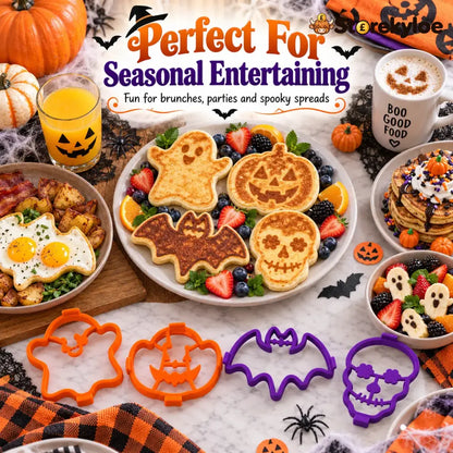 ⏳ Last Day 49% OFF – 🎃 Halloween Pancake & Egg Mold Set | 4 Reusable Silicone Shapes for Pancakes Eggs Omelets & Spooky