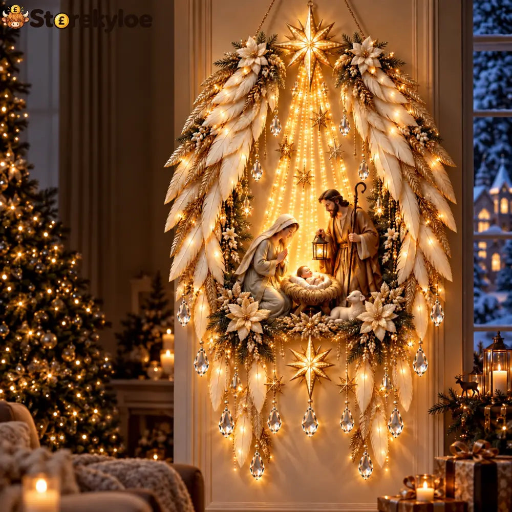 ✨Last Day 49% Off✝️Jesus Angel & Nativity Lighted Wall Light Décor - ✨ Heavenly Angel Wings Nativity Light