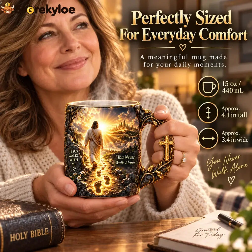 🔥Last Day 49% OFF🔥✝️ Jesus Walks With Me™ – Heat-Reveal Faith Mug | You Are Never Alone